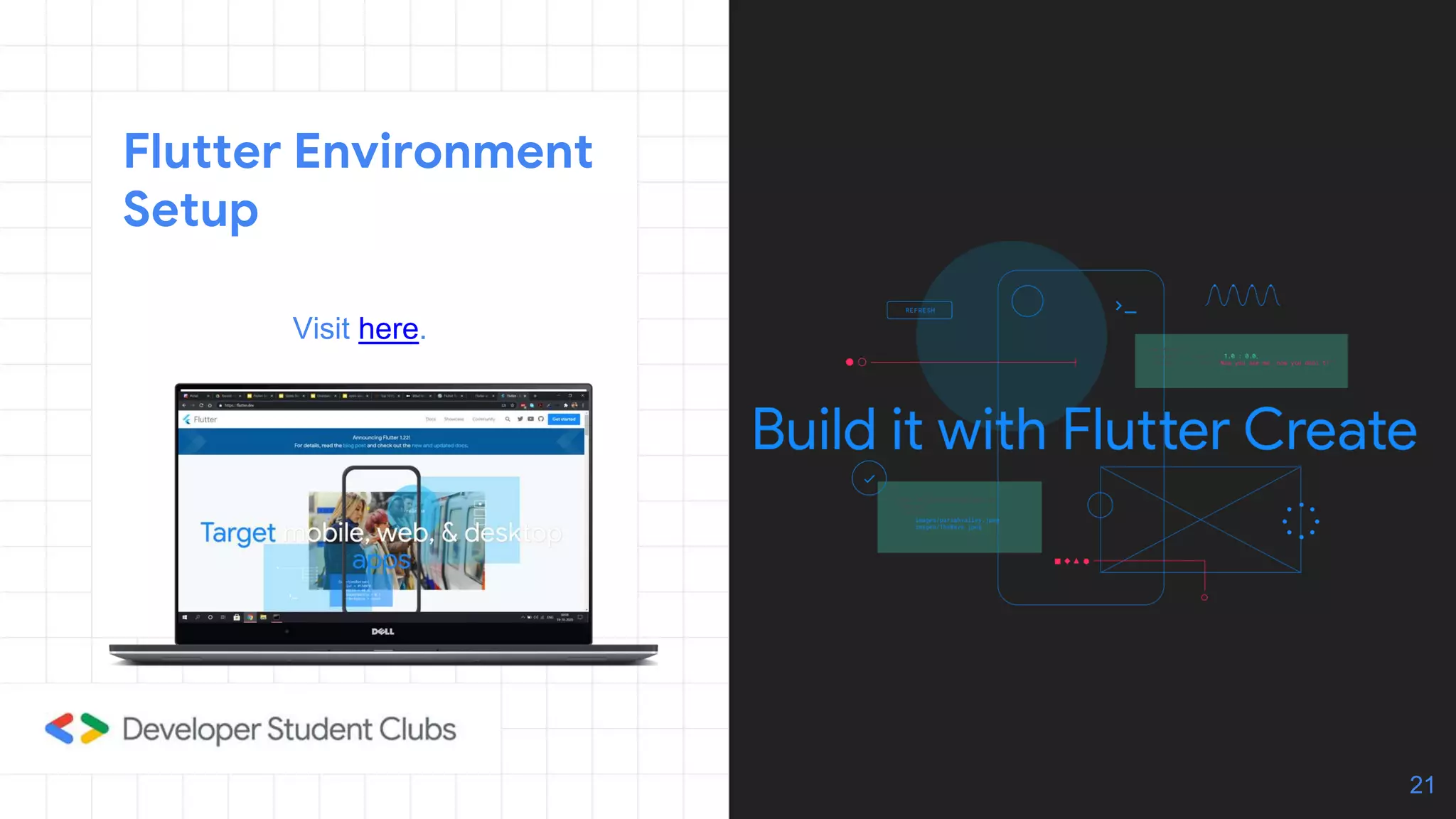 Flutter Environment
Setup
Visit here.
21
 