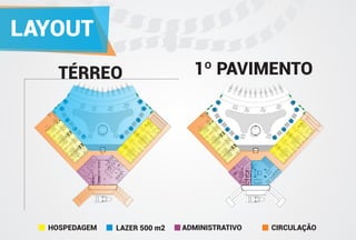 Enseada das
GaroupasHotel Flutuante | Caixa D aço
TÉRREO 1º PAVIMENTO
LAZER 500 m2HOSPEDAGEM ADMINISTRATIVO CIRCULAÇÃO
LAYOUT
 