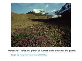 Remember – sands and gravels on outwash plains are sorted and graded! Source:  http://uregina.ca/~sauchyn/geog323/342.jpg   