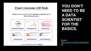 Source:
https://www.evanmiller.org/ab-testi
ng/
YOU DON’T
NEED TO BE
A DATA
SCIENTIST
FOR THE
BASICS.
 
