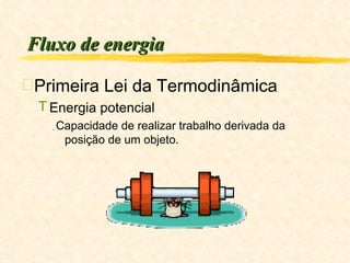 Fluxo de energia Primeira Lei da Termodinâmica Energia potencial Capacidade de realizar trabalho derivada da posição de um objeto. 