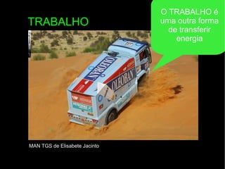 TRABALHO
MAN TGS de Elisabete Jacinto
O TRABALHO é
uma outra forma
de transferir
energia
 