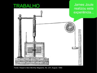 TRABALHO
Fonte: Harper's New Monthly Magazine, No. 231, August, 1869.
James Joule
realizou esta
experiência...
 