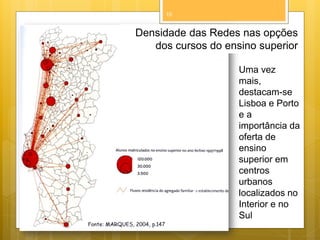 15

Densidade das Redes nas opções
dos cursos do ensino superior
Uma vez
mais,
destacam-se
Lisboa e Porto
ea
importância da
oferta de
ensino
superior em
centros
urbanos
localizados no
Interior e no
Sul

 