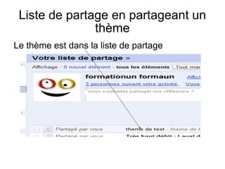 Liste de partage en partageant un thème Le thème est dans la liste de partage  