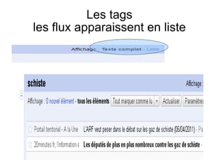 Les tags  les flux apparaissent en liste  