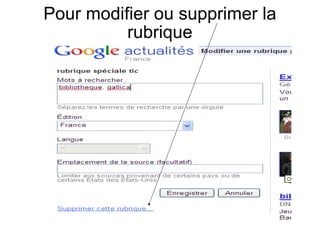Pour modifier ou supprimer la rubrique 