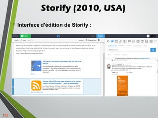 Storify (2010, USA)
• Interface d’édition de Storify :
128
 