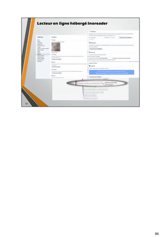Et si on n’a pas de fil RSS à disposition ?
• Outils de surveillance de pages web
• UpdateScanner (extension Firefox)
• Diphur, service en ligne : http://www.diphur.com
10
0
Surveillance d’une page Web sans fil RSS
 