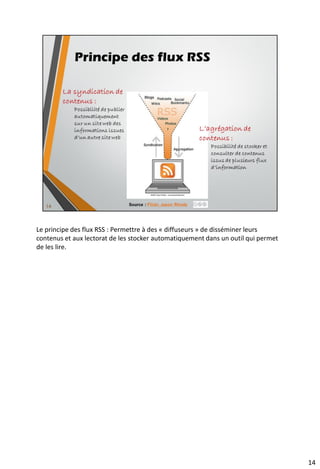 • Google Alertes - https://www.google.fr/alerts
• Alertes par mél et flux RSS
• Ne nécessite pas de compte Google pour les alertes mél
22
Outils de veille : les systèmes d’alertes
 
