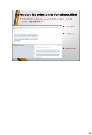 Inoreader : les principales fonctionnalités
• Autres fonctionnalités avancées
• Abonnement OPML
77
Il s’agit du fichier OPML d’un paquet
 