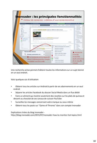 82
Désactiver un flux
Fréquence de mise à jour du flux en temps réel
Ouvrir le site source
Ouvrir le fichier XML du flux
Créer une règle
Activer un flux
Modifier le titre du flux
Modifier le(s) dossier(s) du flux
Résilier l’abonnement
Lecteur en ligne hébergé
Inoreader
Filtrer un flux
Fréquence de mise à jour du flux par intervalle de 10 mn
 
