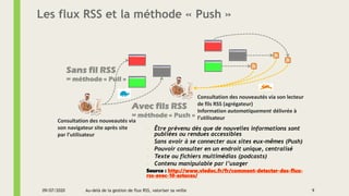 Les flux RSS et la méthode « Push »
– Être prévenu dès que de nouvelles informations sont
publiées ou rendues accessibles
...