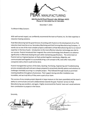 Fluxtrol Testimonial - Peak Manufacturing Induction Heat Treat Line