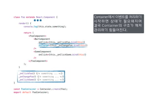 Container에서 이벤트를 처리하기
시작하면 상태가 필요해지며
결국 Container의 구조가 깨져
관리하기 힘들어진다.
 