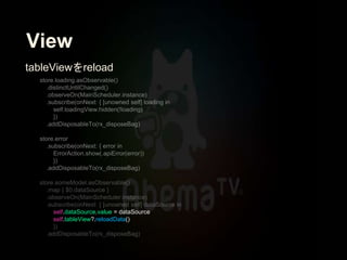 View
self.dataSource.value = dataSource
self.tableView?.reloadData()
tableViewをreload
 
