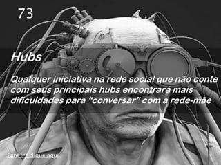 73


Hubs
Qualquer iniciativa na rede social que não conte
com seus principais hubs encontrará mais
dificuldades para “conversar” com a rede-mãe




Para ler clique aqui
 
