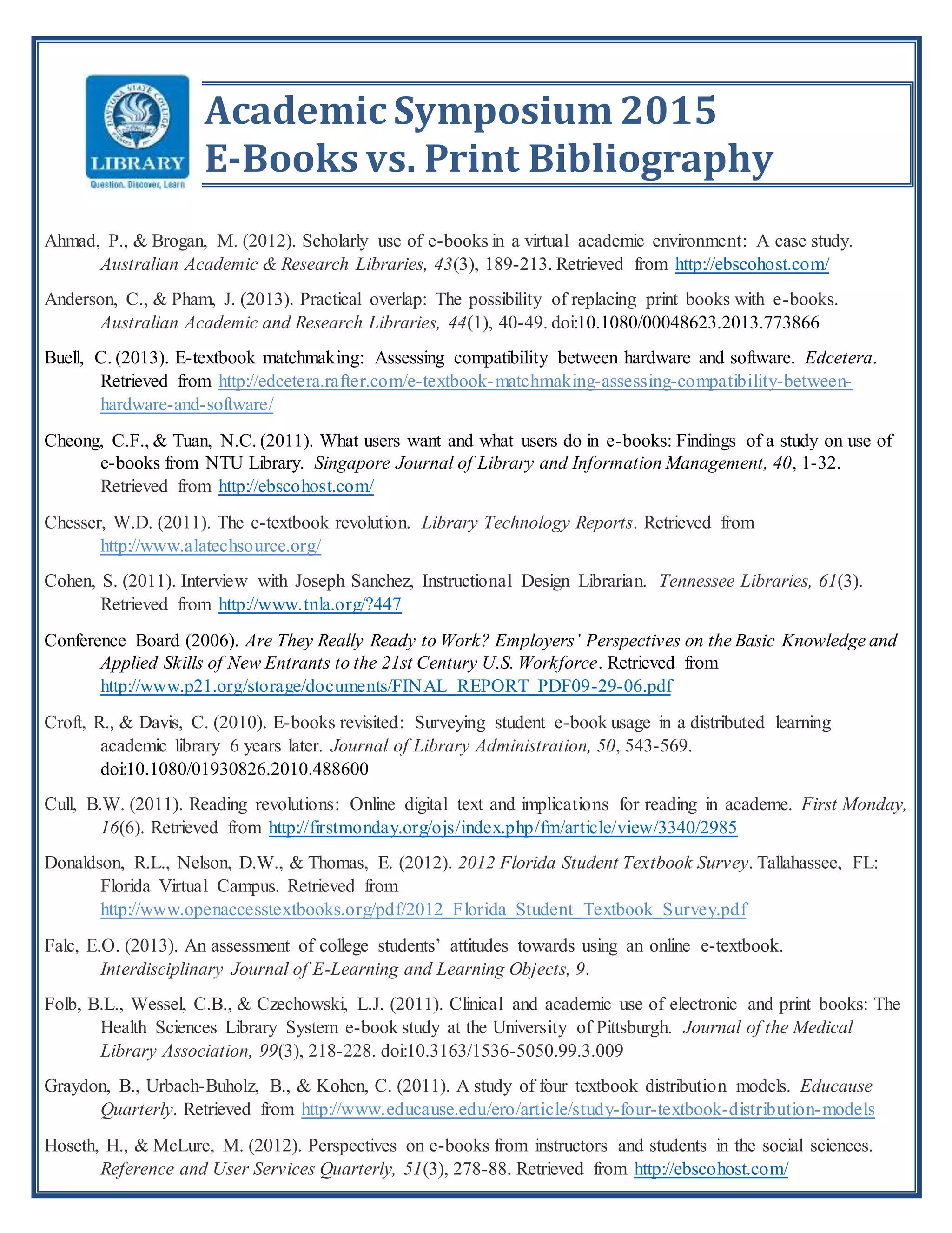Out With the Old? EBooks and Academic Libraries FLVC Region III 2015