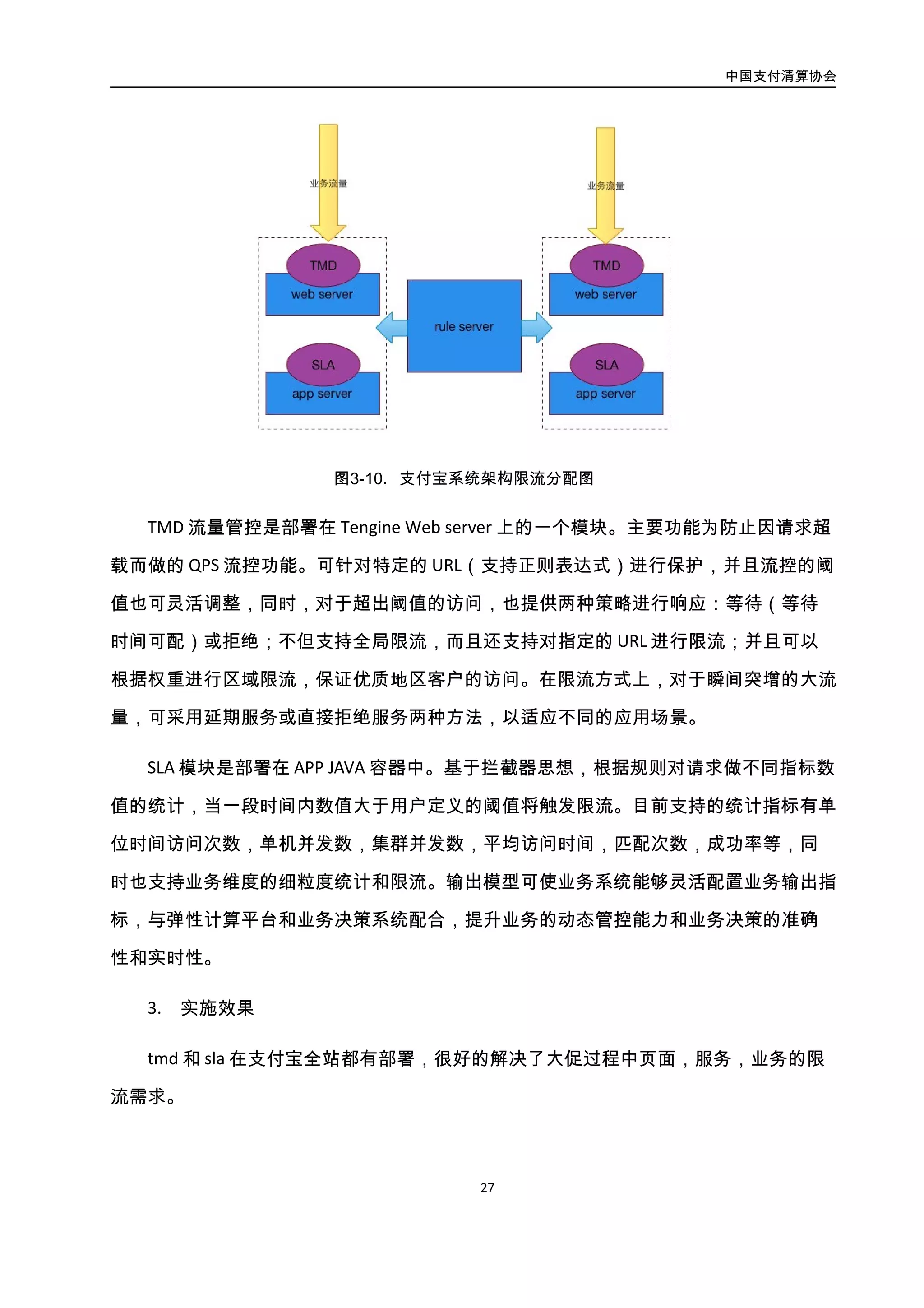 中国支付清算协会
28
4.2. 业务逻辑层
4.2.1. 高可用消息队列
4.2.1.1. 高可用消息队列概述
消息队列（Message Queue）是一种进程间通信或同一进程的不同线程间的通信方式。
消息队列提供了异步的通信协议，消息的发送者和接收者不需要同时与消息队列互交。消
息会保存在队列中，直到接收者取回它。
在一个大型系统中，通过引入“消息队列”组件，可实现如下一些目标：
1. 解耦子系统：1）各子系统作为队列消息的“生产者”或“消费者”，都能独立地扩展
升级。2）消费者进程异常中断，还可在恢复后继续处理队列消息。3）通过简单增加
“生产者”或“消费者”进程，就可提高消息入队频率或消息处理能力，而不需修改
代码或调解参数。
2. 提升可靠性：1）可靠传输消息：每个消息可靠送达，且只送达一次。2）可靠处理消
息：通过持久化和"插入-获取-删除"范式，确保每阶段的数据都能被正确处理，每一个
消息只能被处理一次。3）顺序处理消息：通过设定，可以能保证数据会按照 FIFO（先
进先出）的顺序来处理。4）性能削峰填谷：使用消息队列能够使关键组件顶住增长的
访问压力，而不是因为超出负荷的请求而完全崩溃。5）优化处理过程：通过消息被处
理的频率和延时，快速确定那些表现不佳的处理环节，为进一步优化系统提供依据。
3. 实现异步通信：消息队列提供了异步处理机制，使得发送方和接收方都不用等待对方
返回成功消息，就可以继续执行后续任务，从而提高了系统的整体处理能力。
4. 然而，随着业务的发展，对消息队列的依赖越来越大，对消息队列的性能和可靠性要
求也越来越高，此时需要一个高可用的分布式消息队列集群。
5. 主备模式（Active/Passive）：例如，高可用 ActiveMQ 架构，提供了基于共享存储、基
于 JDBC、基于 Zookeeper 的复制 LevelDB 存储等多种主从实现机制，从而实现高可用
 