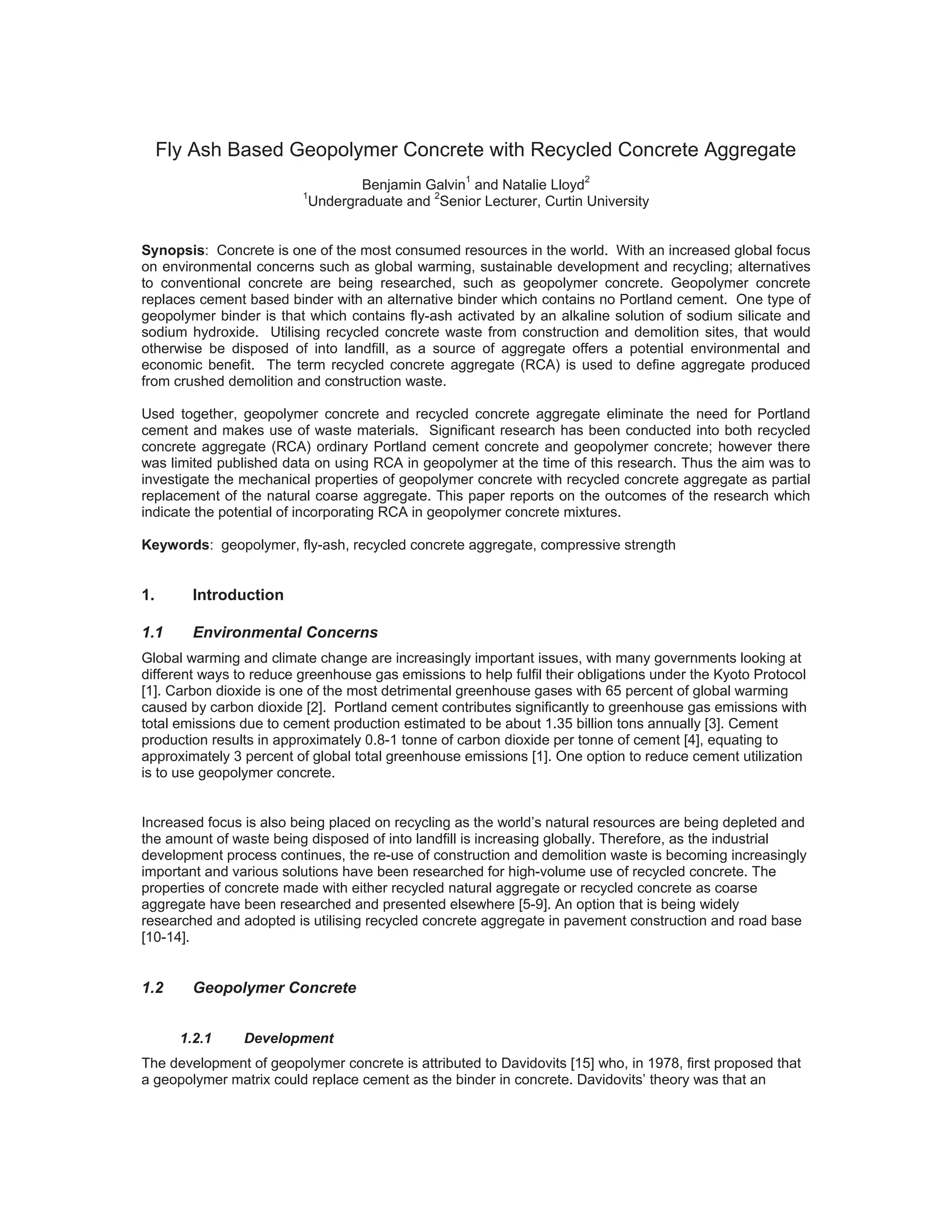 Fly ash based geopolymer concrete with recycled concrete aggregate | PDF