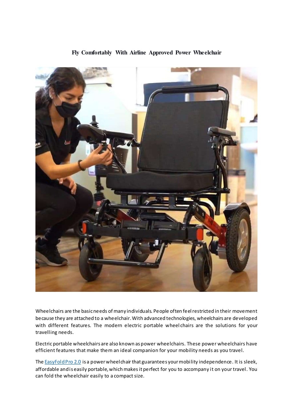 Fly comfortably with airline approved power wheelchair