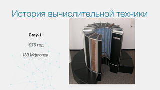 История вычислительной техники
Cray-1
1976 год
133 Мфлопса
 