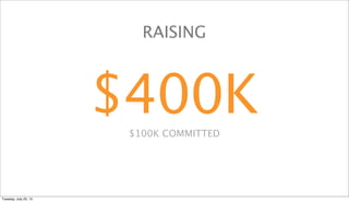 $400K$100K COMMITTED
RAISING
Tuesday, July 23, 13
 