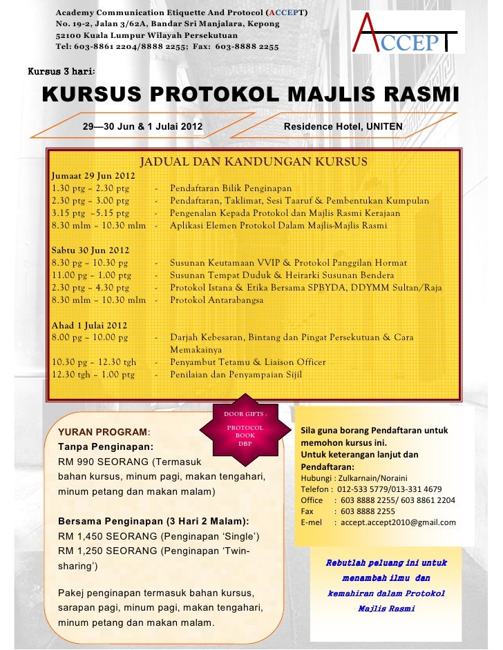 Protokol Majlis Makan Malam  Kursus Protokol Dan Majlis Makan Malam