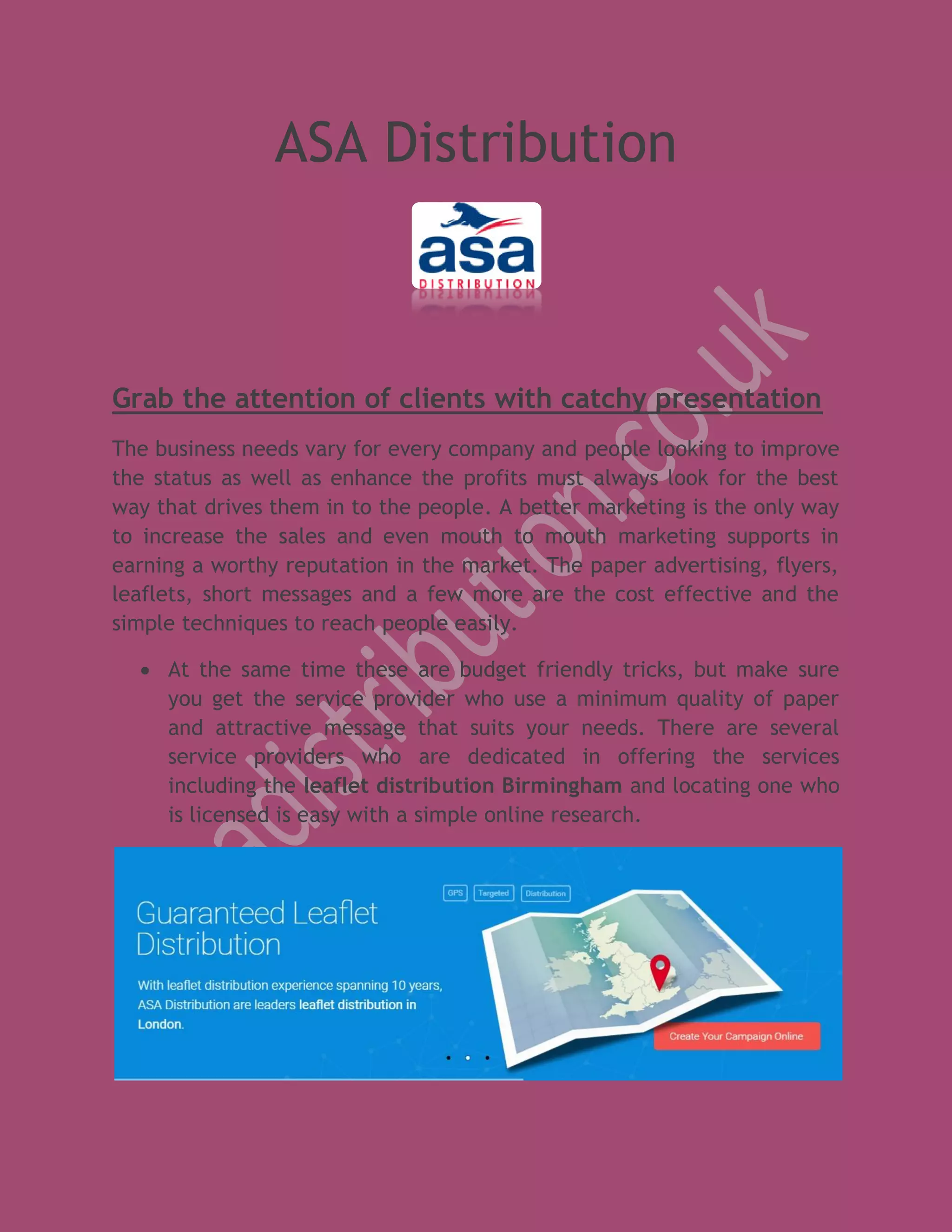 Flyer printing london, leaflet distribution birmingham asa distribution.co.uk