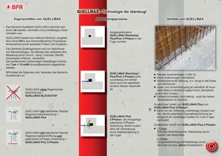 Vorteile von QUELLMAX
Ausgangssituation:
QUELLMAX Blackstop/
Plus/Plus 2-Phasen in der
Fuge montiert.
QUELLMAX Blackstop/
Plus/Plus 2-Phasen quillt
zuverlässig und dichtet
somit auch bei wiederkeh-
rendem Wasser dauerhaft
ab.
QUELLMAX Plus
2-Phasen, die einzigartige,
patentierte 2-Phasen-
Abdichtung, fördert zudem
aktiv die Versinterung
durch Kalksteinbildung in
der Fuge!
Abdichtungsprozess
QUELLMAX - Technologie die überzeugt
Das Bentonit-Quellband QUELLMAX zeichnet sich
durch ein starkes, schnelles und zuverlässiges Quell-
verhalten aus.
QUELLMAX besteht aus Natrium-Bentonit, eingebet-
tet in eine Matrix aus hochmolekularem Polyisobuty-
lenkautschuk sowie speziellen Füllern und Zusätzen.
Das Bentonit-Quellfugenband wird zur Abdichtung
von Bauwerksfugen, die ständig oder zeitweise eine
Belastung durch Grund-, Hang- und/oder Oberﬂä-
chenwasser erfahren, verwendet.
Die bautechnisch notwendigen Arbeitsfugen können
bis 7 bar = 70 mWS druckwasserdicht abgedichtet
werden.
BPA bietet die folgenden drei Varianten des Bentonit–
Quellbandes an:
Eigenschaften von QUELLMAX
QUELLMAX ohne Regenschutz-
beschichtung =
QUELLMAX BLACKSTOP
QUELLMAX mit patentierter Spezial-
Regenschutzbeschichtung =
QUELLMAX Plus
QUELLMAX mit patentierter Spezial-
Regenschutzbeschichtung und
patentierter 2-Phasen-Abdichtung =
QUELLMAX Plus 2-Phasen
 Starkes Quellvermögen (>300 %)
 Keine Aufkantungen erforderlich
 Selbstinjizierende Wirkung, d.h. dringt in alle Risse
und Hohlräume
 Quell- und Schwindvorgang ist unendlich oft rever-
sibel (Natrium-Bentonit reagiert auch Jahrzehnte
nach dem Einbau)
 Äußerst formstabil, nicht klebrig - auch bei hohen
Temperaturen im Sommer
Zusätzlicher Vorteil von QUELLMAX Plus und
QUELLMAX Plus 2-Phasen:
 Kann von der Witterung unabhängig montiert wer-
den, da die patentierte Spezialbeschichtung wir-
kungsvoll ein vorzeitiges Quellen für 2 bis 3 Tage
verhindert.
Zusätzlicher Vorteil von QUELLMAX Plus 2-Phasen:
 1.Phase
Sofortige Abdichtung bzw. Wasserstop durch
Quellen des Bentonites
2. Phase
Langzeitabdichtung der Arbeitsfuge durch
Versinterung bzw. aktive Kristallisation!
2 Phasen
 