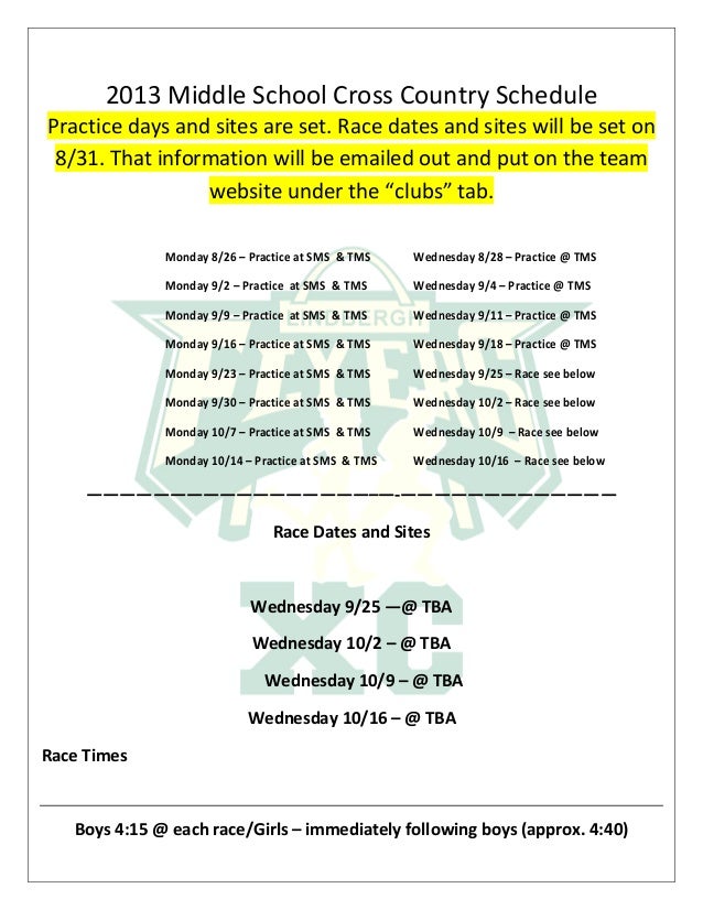 Middle School Cross Country Training Schedule