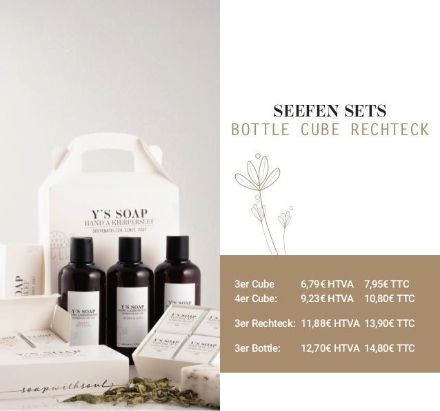 SEEFEN SETS
BOTTLE CUBE RECHTECK
3er Cube 	 6,79€ HTVA 	 7,95€ TTC
4er Cube: 	 9,23€ HTVA 	 10,80€ TTC
3er Rechteck:	 11,8...
