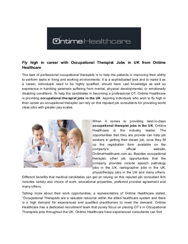 Fly high in career with occupational therapist jobs in uk from ontime