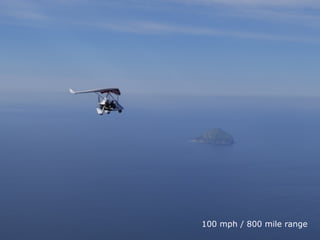 100 mph / 800 mile range
 