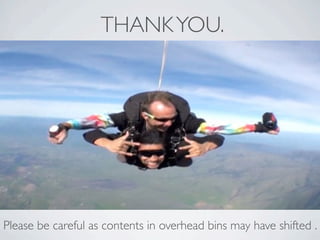 THANK YOU.




Please be careful as contents in overhead bins may have shifted .
 