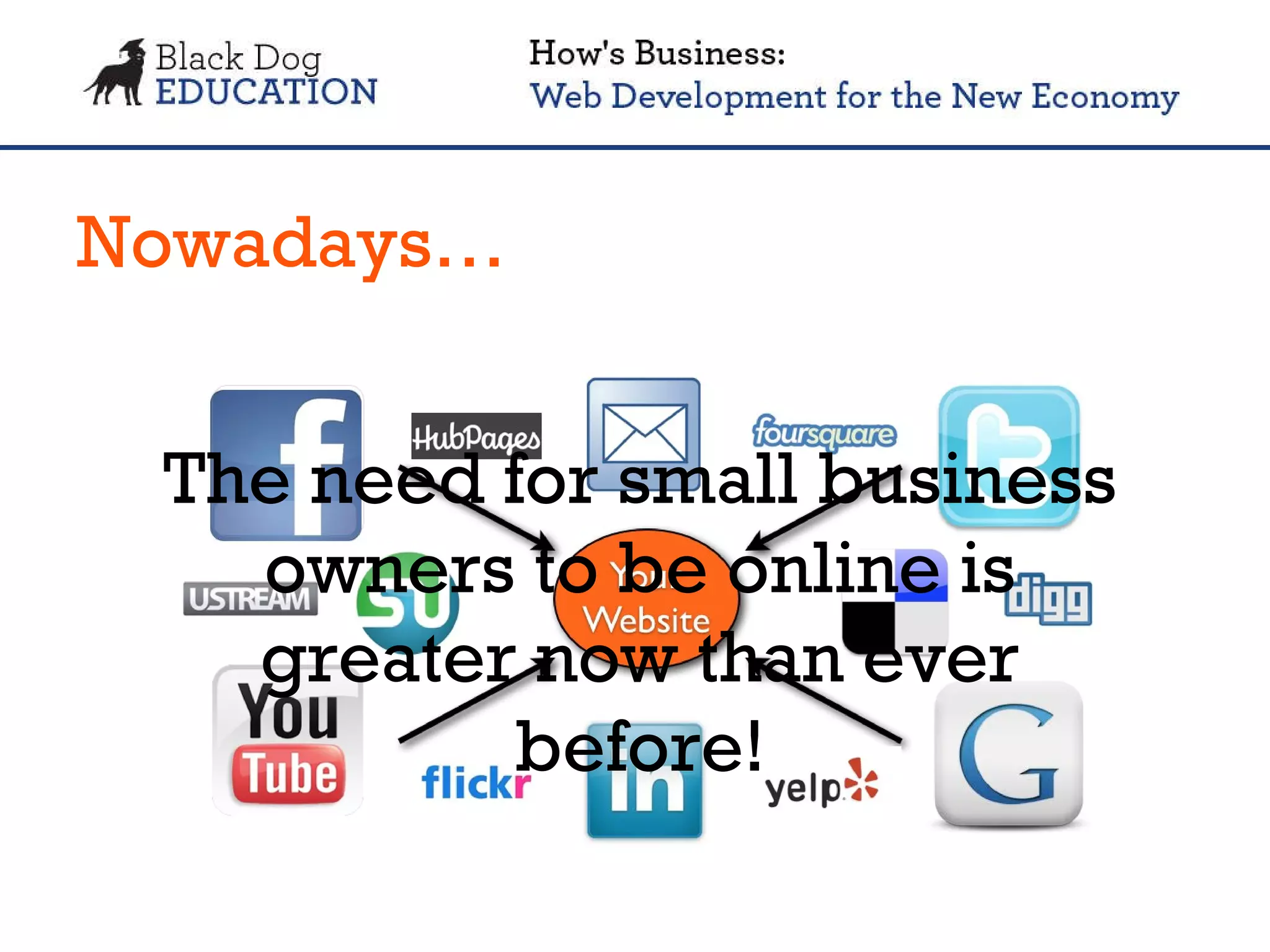 Nowadays… The need for small business owners to be online is greater now than ever before! 