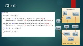 Client:
                    FileSelection

                 Go
                                 Select

                      Stop

          Go


                   Stop          Select
          Undo


                  Select         Stop


                          Undo

                 CommitTransaction
 