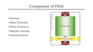 Component of FESS
 Flywheel
 Motor/Generator
 Power Electronics
 Magnetic bearings
 External Inductor
 