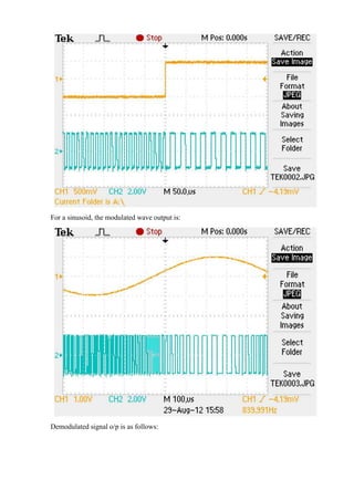 For a sinusoid, the modulated wave output is:
Demodulated signal o/p is as follows:
 