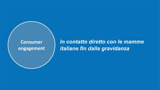 Consumer	
engagement
In contatto diretto con le mamme
italiane fin dalla gravidanza
 