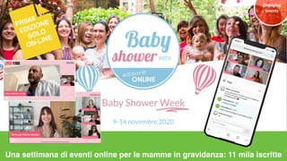 Una settimana di eventi online per le mamme in gravidanza: 11 mila iscritte
Engaging	
events
PRIMA 
EDIZIONE 
SOLO 
ON-LINE
 