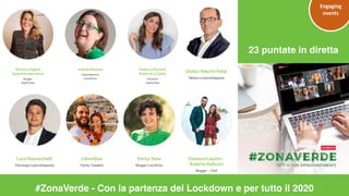 #ZonaVerde - Con la partenza del Lockdown e per tutto il 2020
Engaging	
events
23 puntate in diretta
 