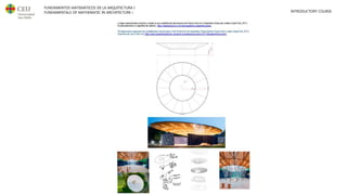 FUNDAMENTOS MATEMÁTICOS DE LA ARQUITECTURA I
FUNDAMENTALS OF MATHEMATIC IN ARCHITECTURE I INTRODUCTORY COURSE
 