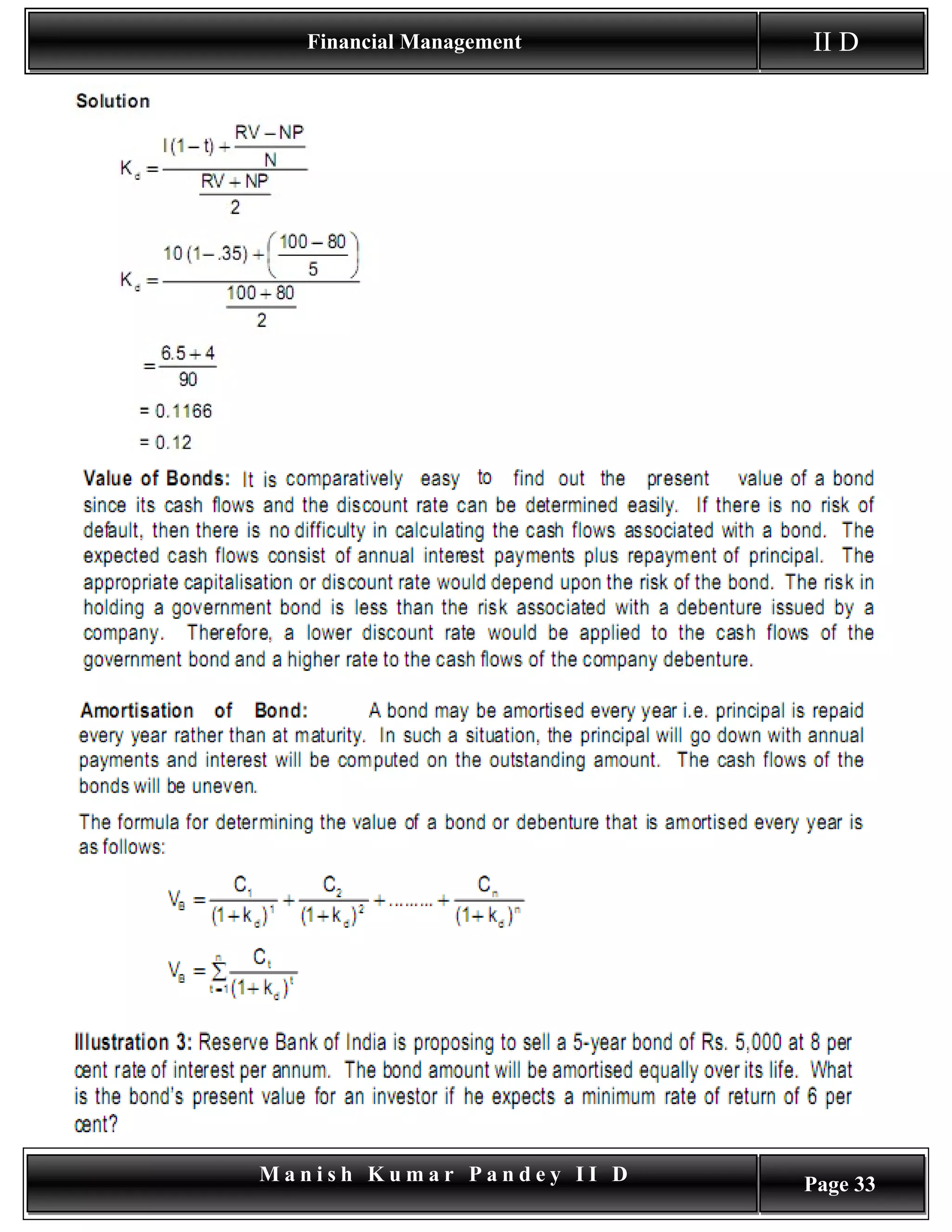 Financial Management    II D




Manish Kumar Pandey II D   Page 33
 