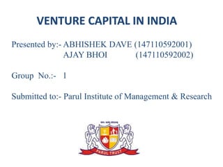 Presented by:- ABHISHEK DAVE (147110592001)
AJAY BHOI (147110592002)
Group No.:- 1
Submitted to:- Parul Institute of Management & Research
 