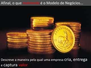 Afinal, o que realmente é o Modelo de Negócios...




Descreve a maneira pela qual uma empresa cria, entrega
e captura valor
 