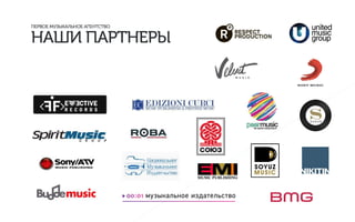 +7 (903) 168-75-80 / + 7 (495) 249-49-32
yana@1musicagency.com
1musicagency.com
Спасибо за внимание!
 