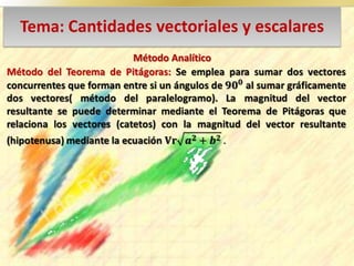 Tema: Cantidades vectoriales y escalares
Método Analítico
 