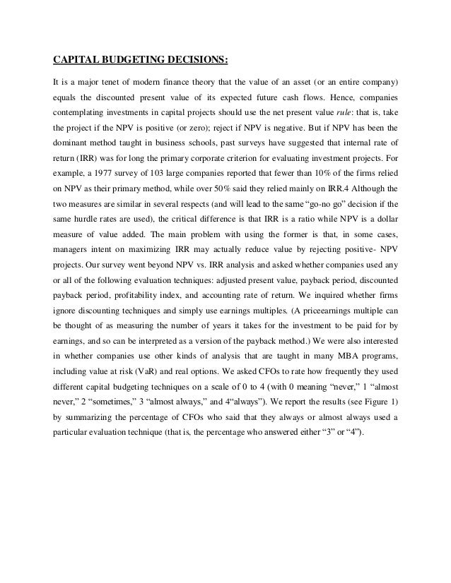 Thesis on capital budgeting