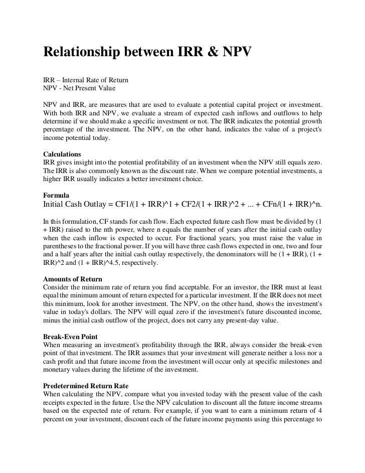 relationship between irr npv npv and irr calculator